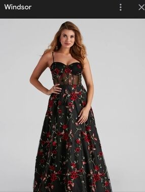 Windsor Katherine Floral Ball Gown Red Black Sz 5 6